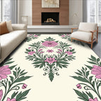 Pink Floral Vine Damask Pattern Rug