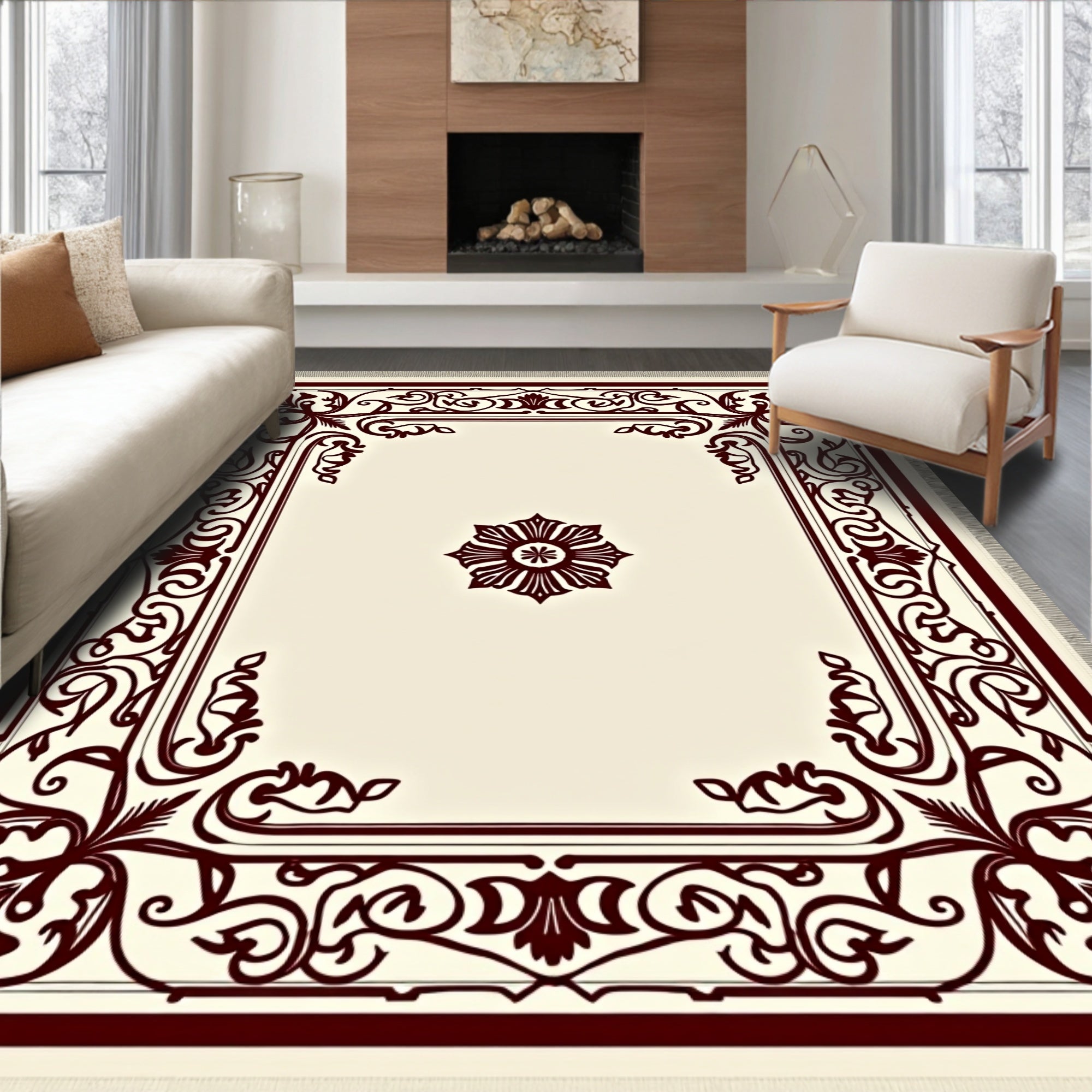 Classic Floral Bordered Ornament Rug