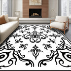 Classic Floral Scrollwork Black White Rug