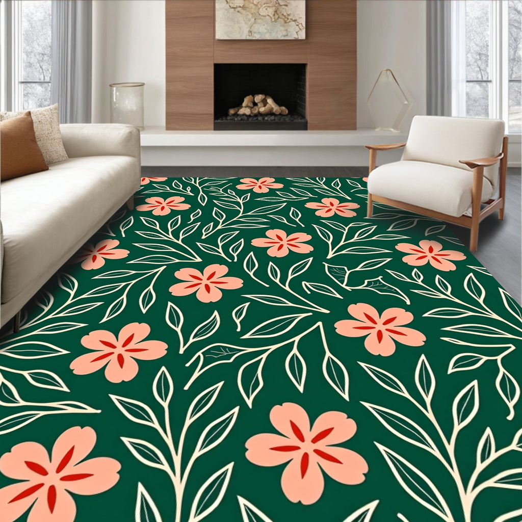 Coral Floral Botanical Design Rug