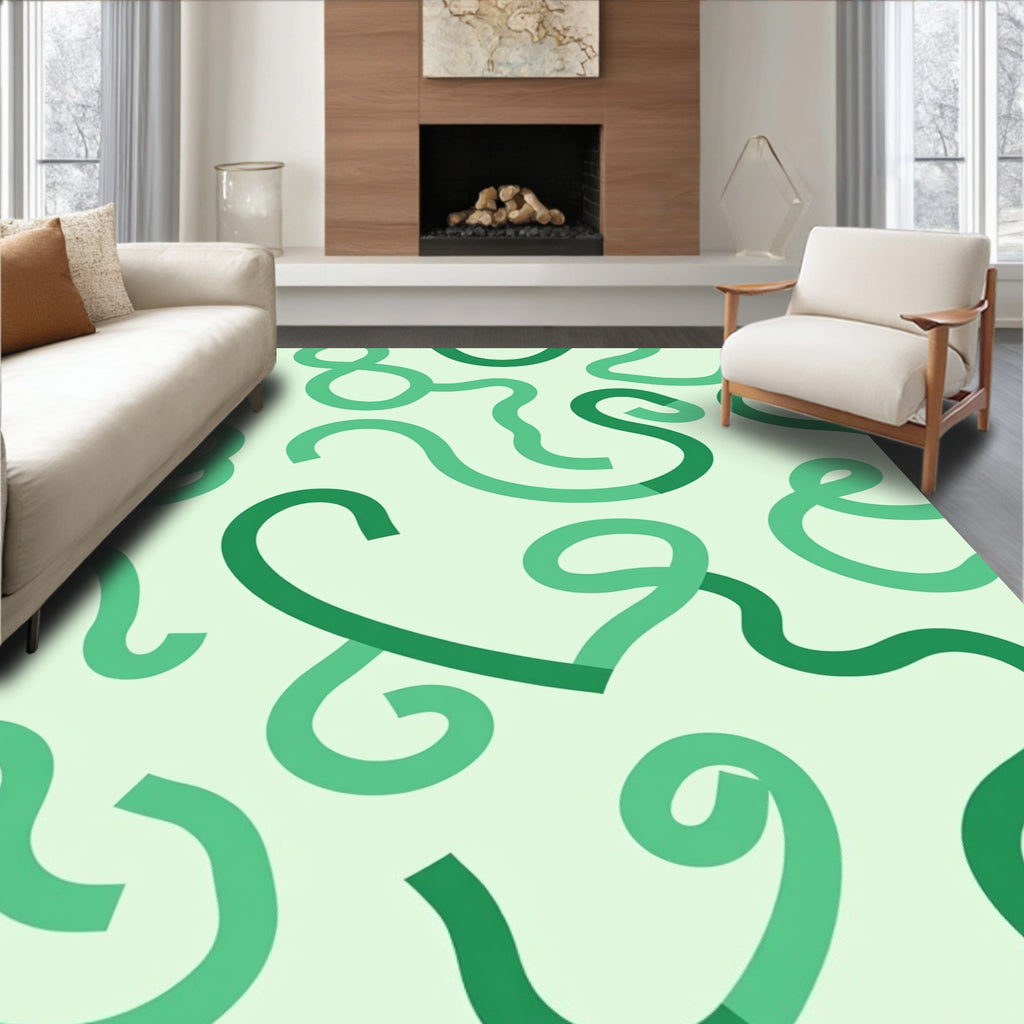 Abstract Swirling Green Lines Rug