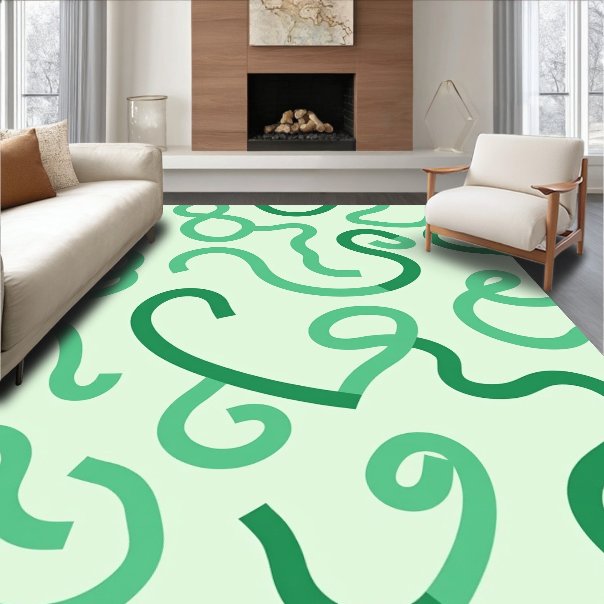 Abstract Swirling Green Lines Rug