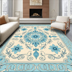 Cerulean Floral Scrollwork Ornament Rug