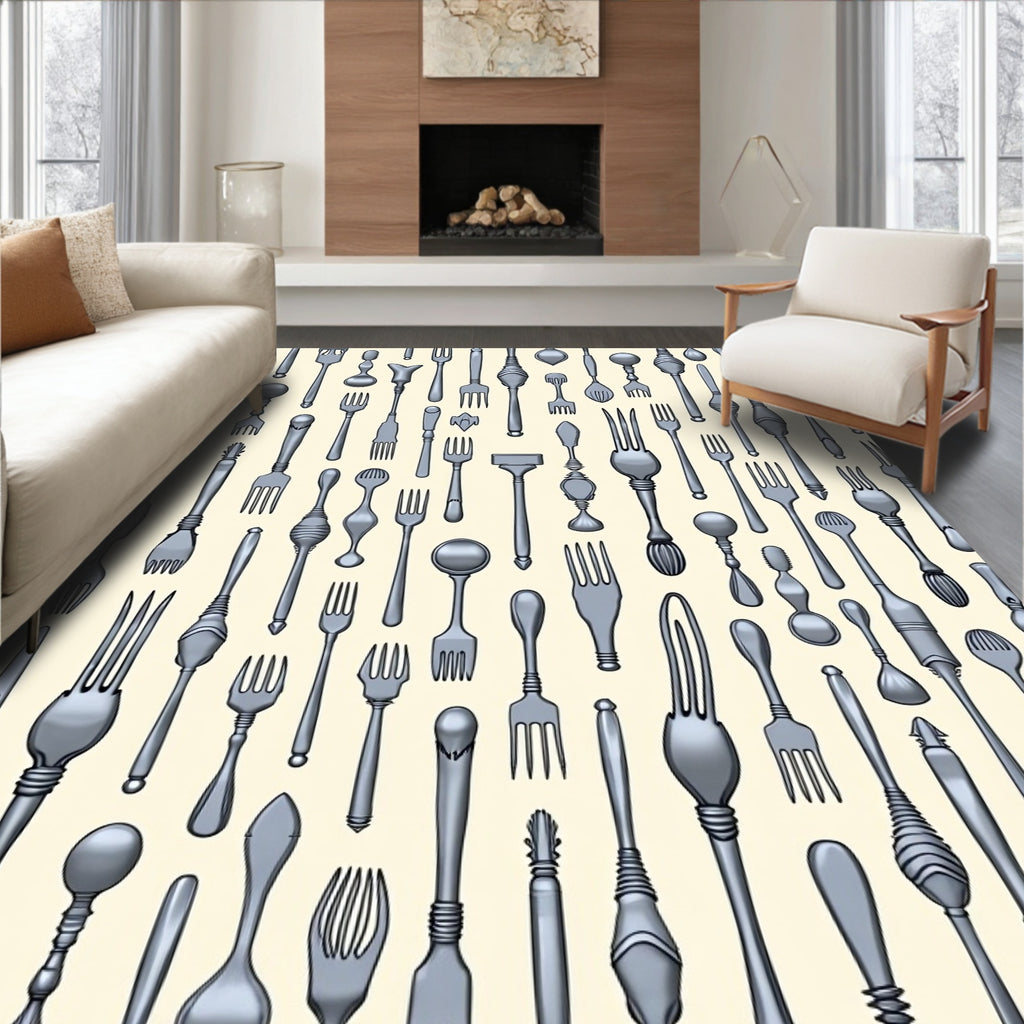 Silver Culinary Utensil Repeat Rug