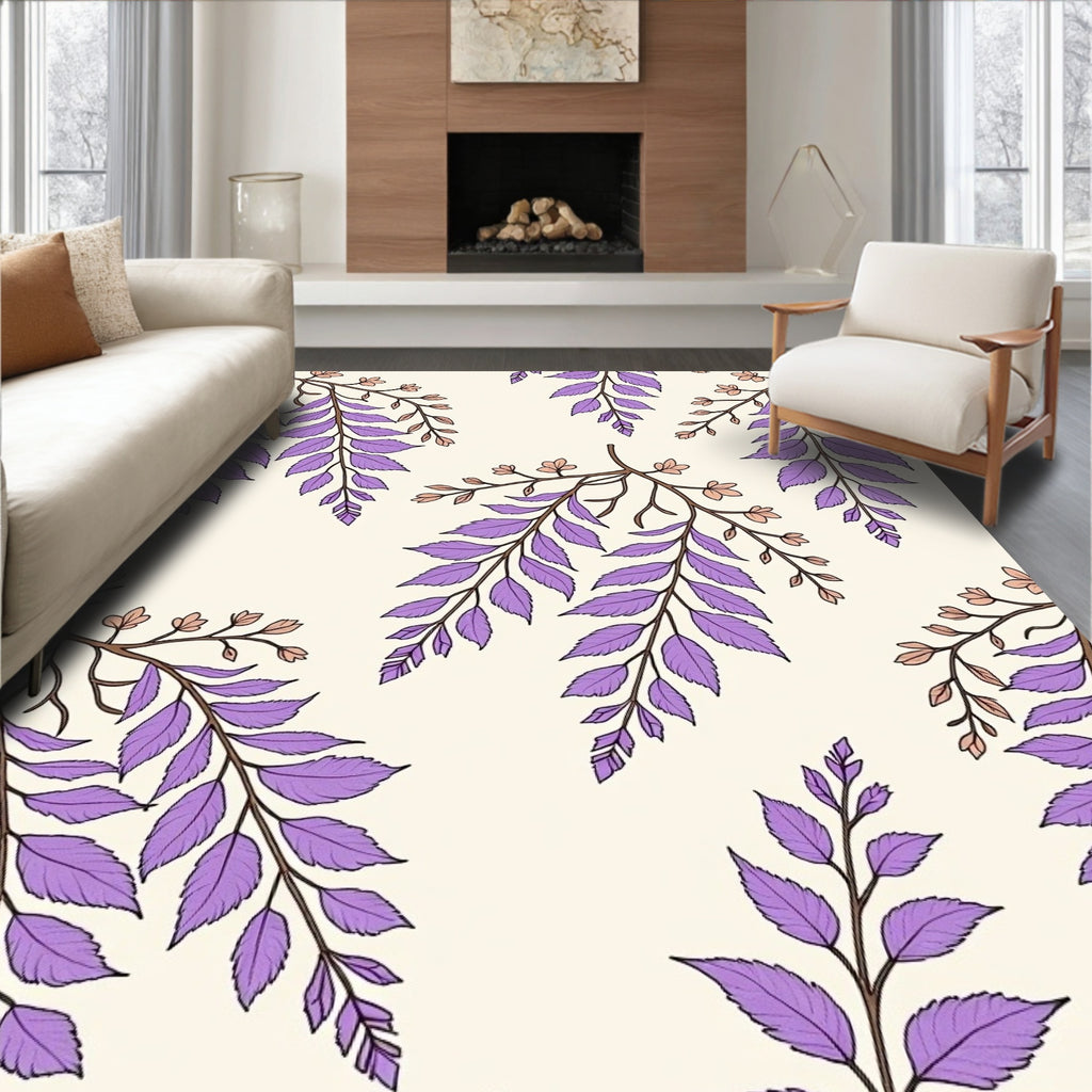 Purple Leafy Branch Pattern Rug