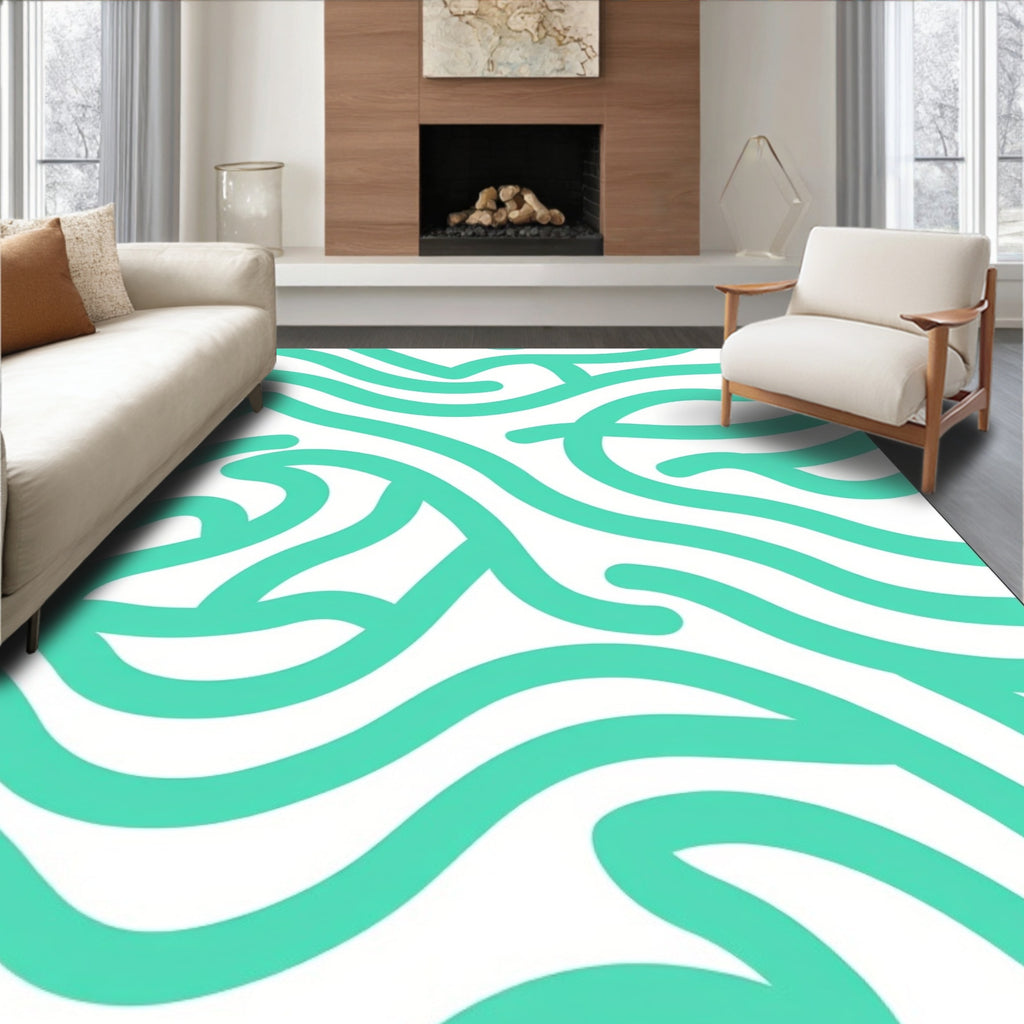 Turquoise Abstract Swirl Pattern Rug