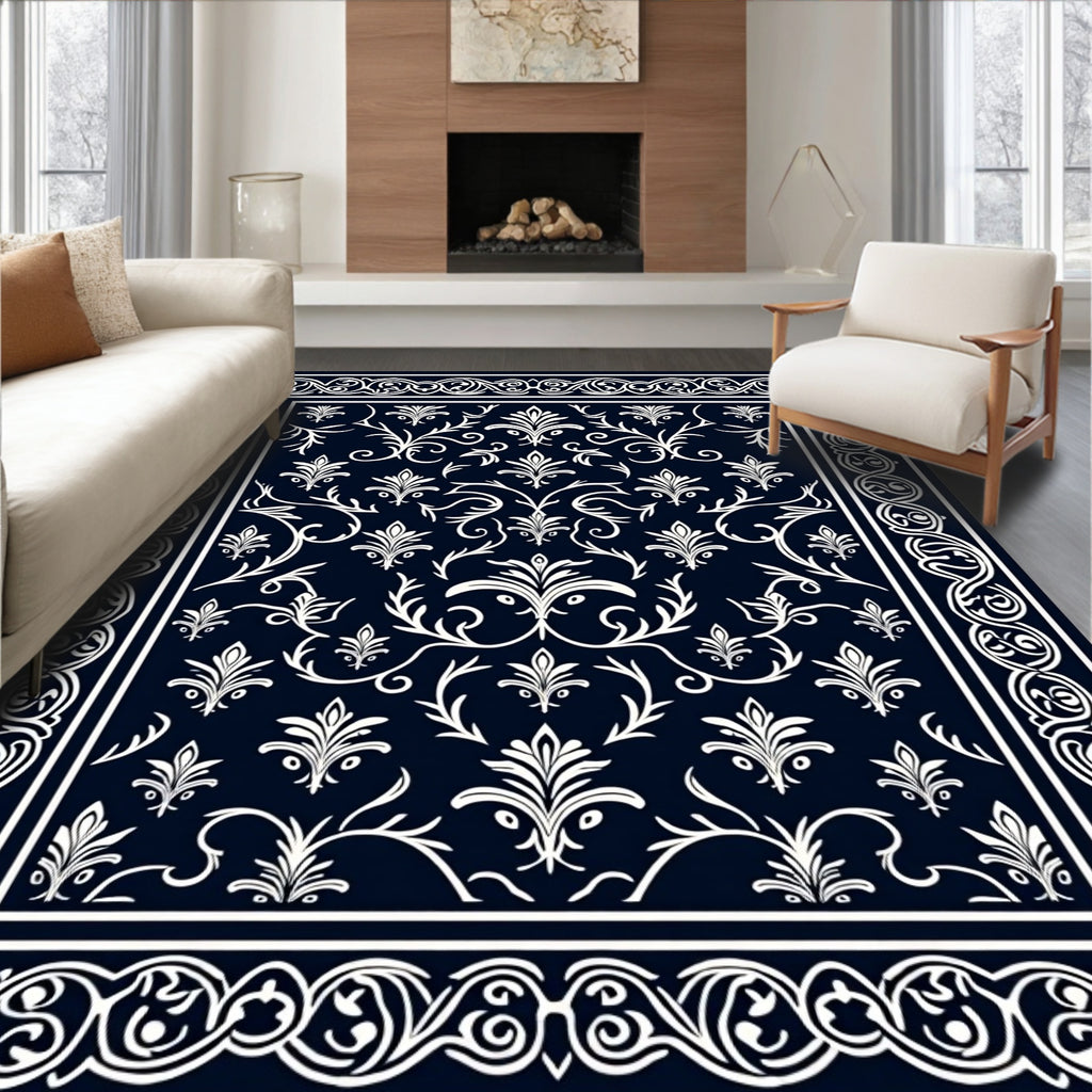 Damask Floral Border Design Rug