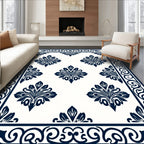 Classic Damask Floral Border Pattern Rug