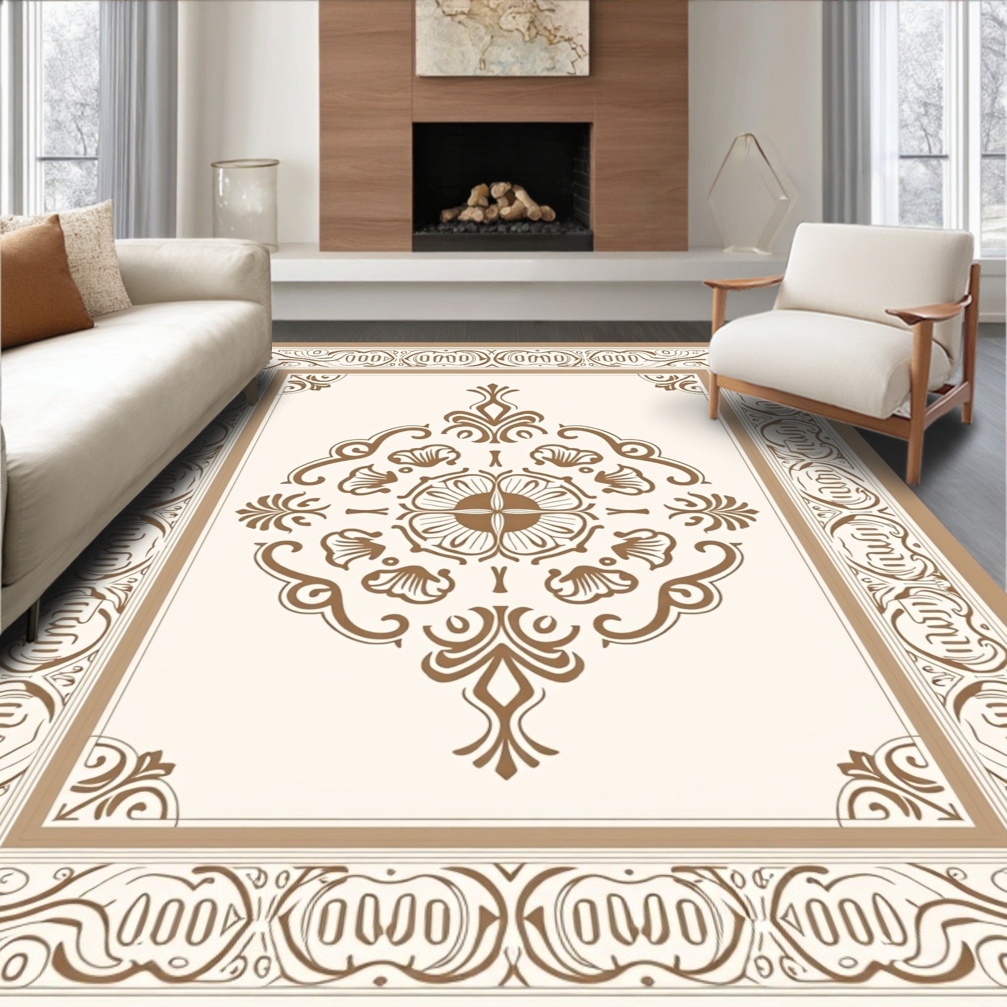 Elegant Scrollwork Centerpiece Design Rug