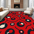 Bold Red White Black Abstract Design Rug