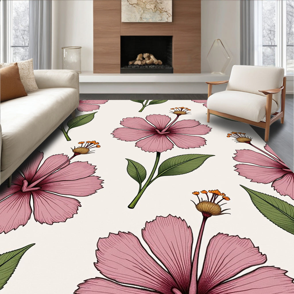 Delicate Pink Floral Garden Arrangement Rug