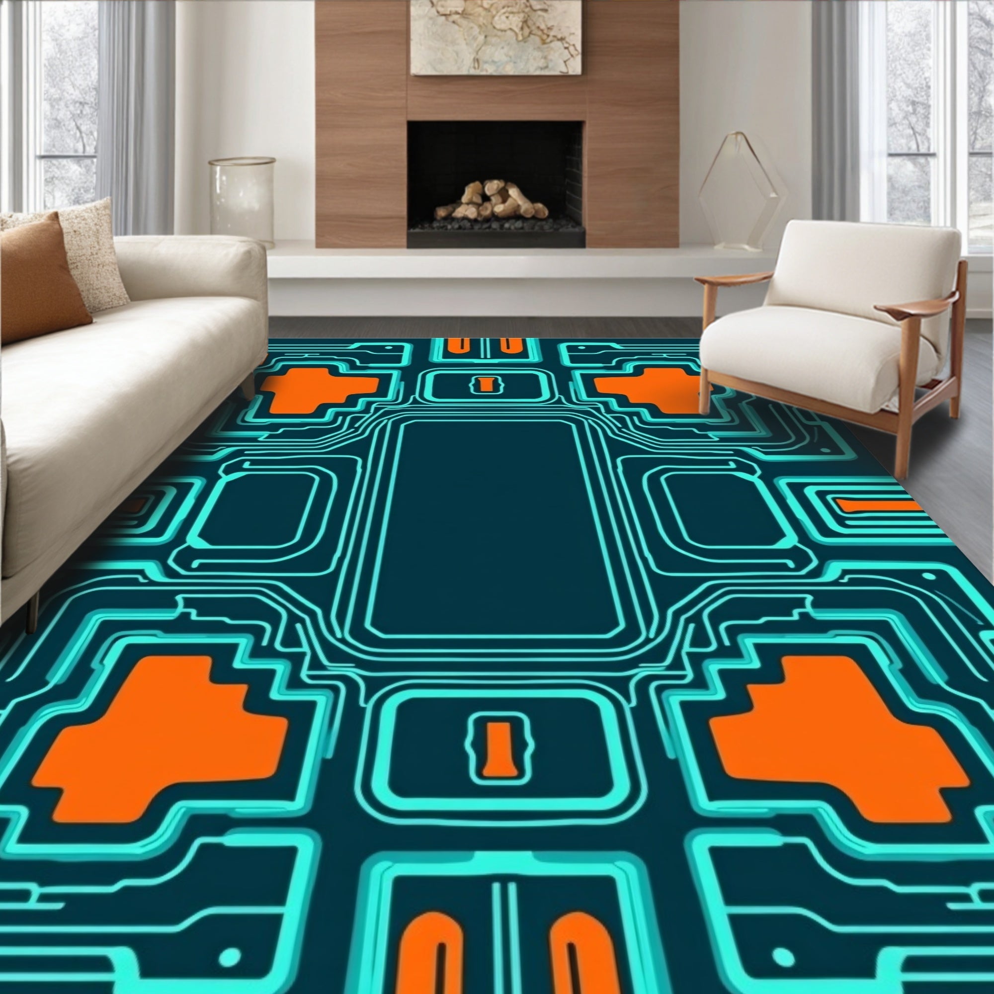 Circuit Board Pattern Design 3 Colors Rug