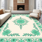 Teal Floral Mandala Border Design Rug