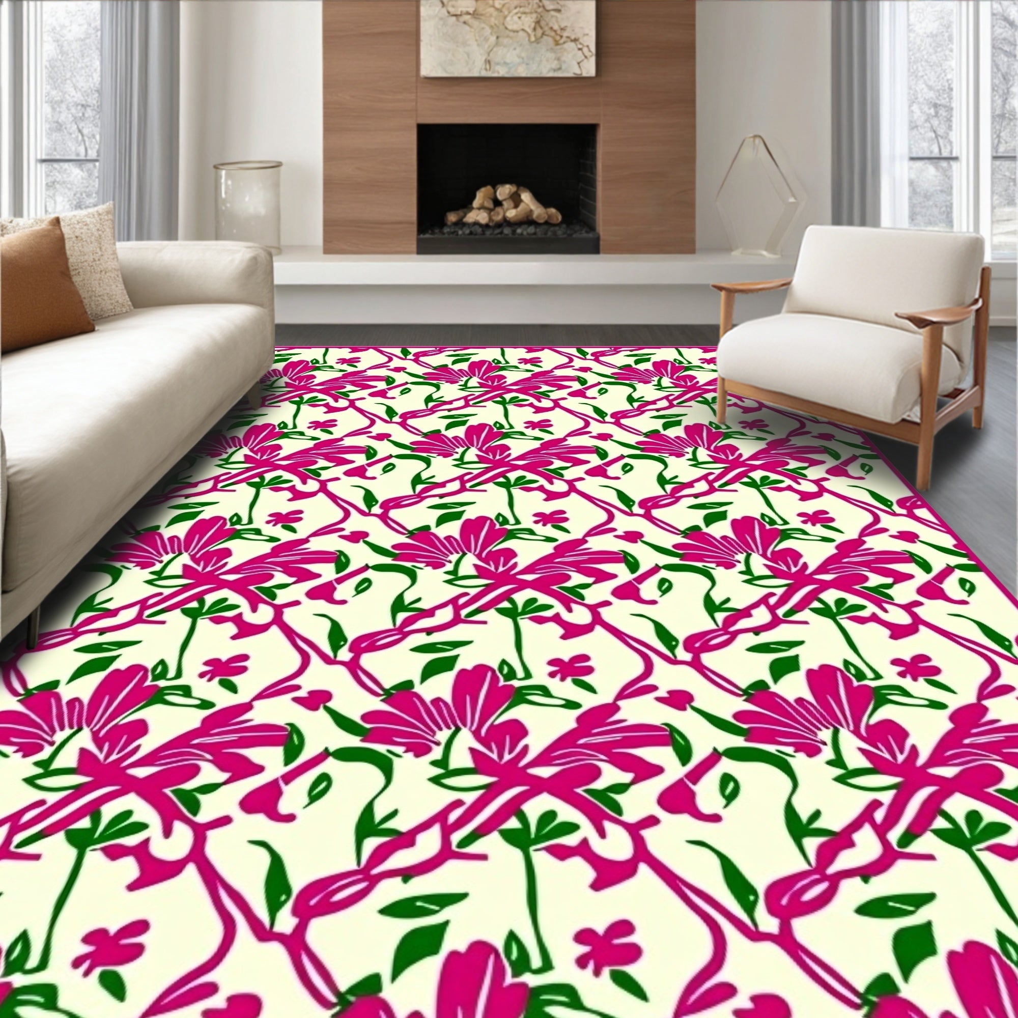 Vibrant Orchid Vine Pattern Rug