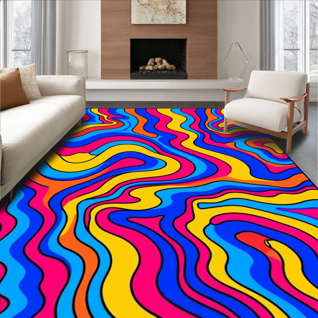 Psychedelic Wavy Bold Color Swirl Rug