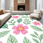 Pink Flower and Leaf Pattern Rug