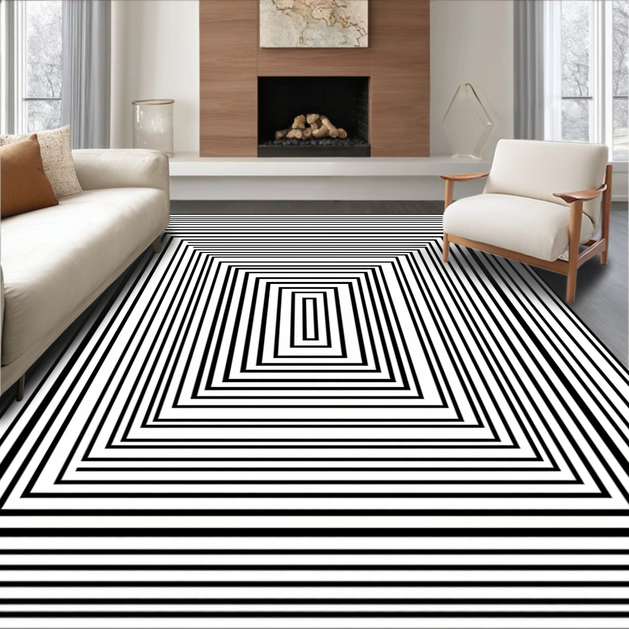 Monochromatic Concentric Rectangles Pattern Rug