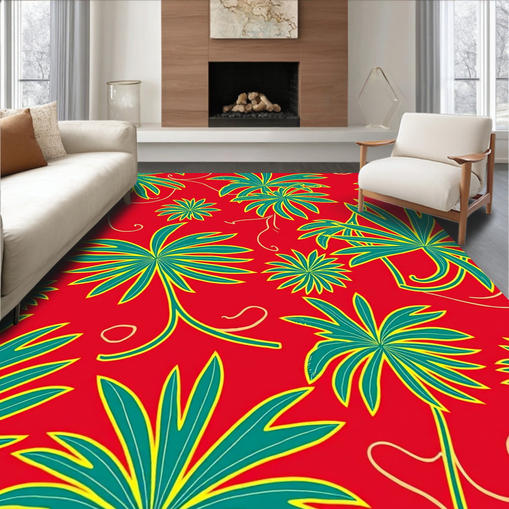 Vibrant Tropical Leaf Pattern Rug