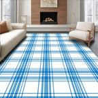 Classic Blue White Plaid Pattern Rug
