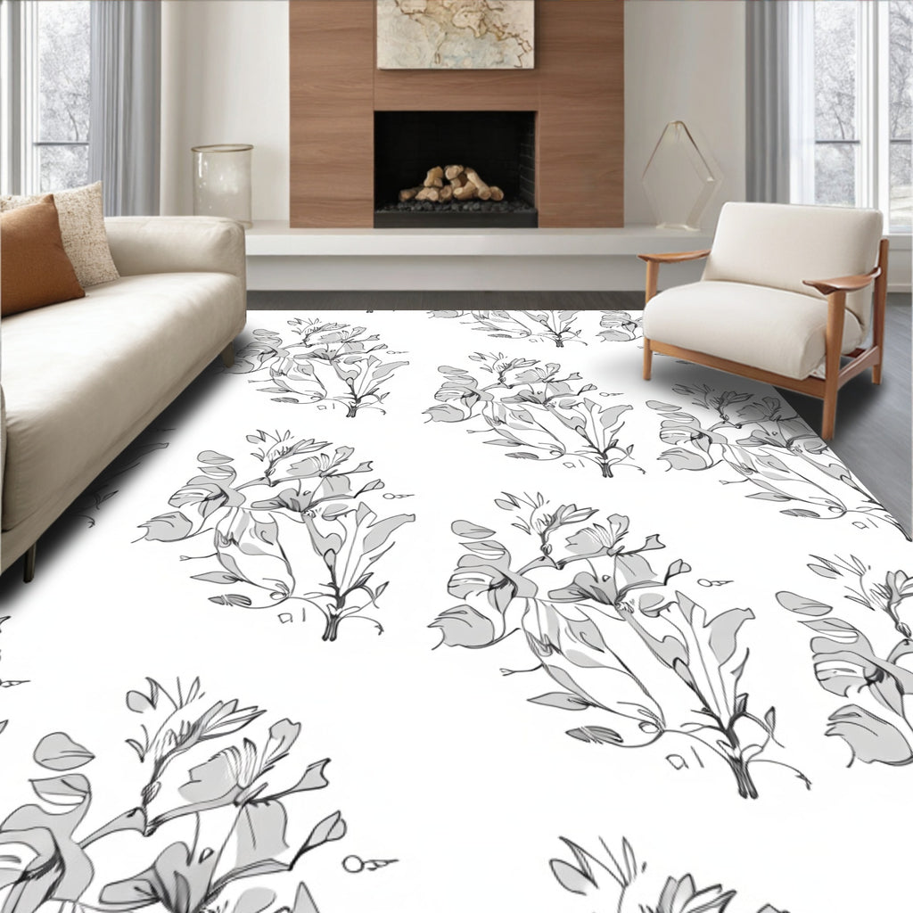 Delicate Floral Sketch Pattern Rug