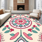 Abstract Floral Mandala With Teal Accents Rug