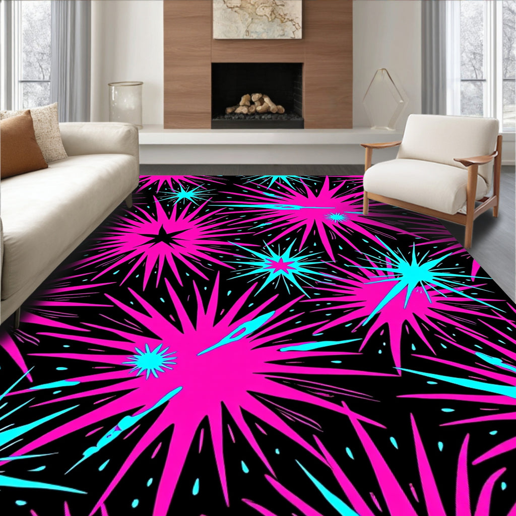 Vibrant Neon Starburst Explosion Rug