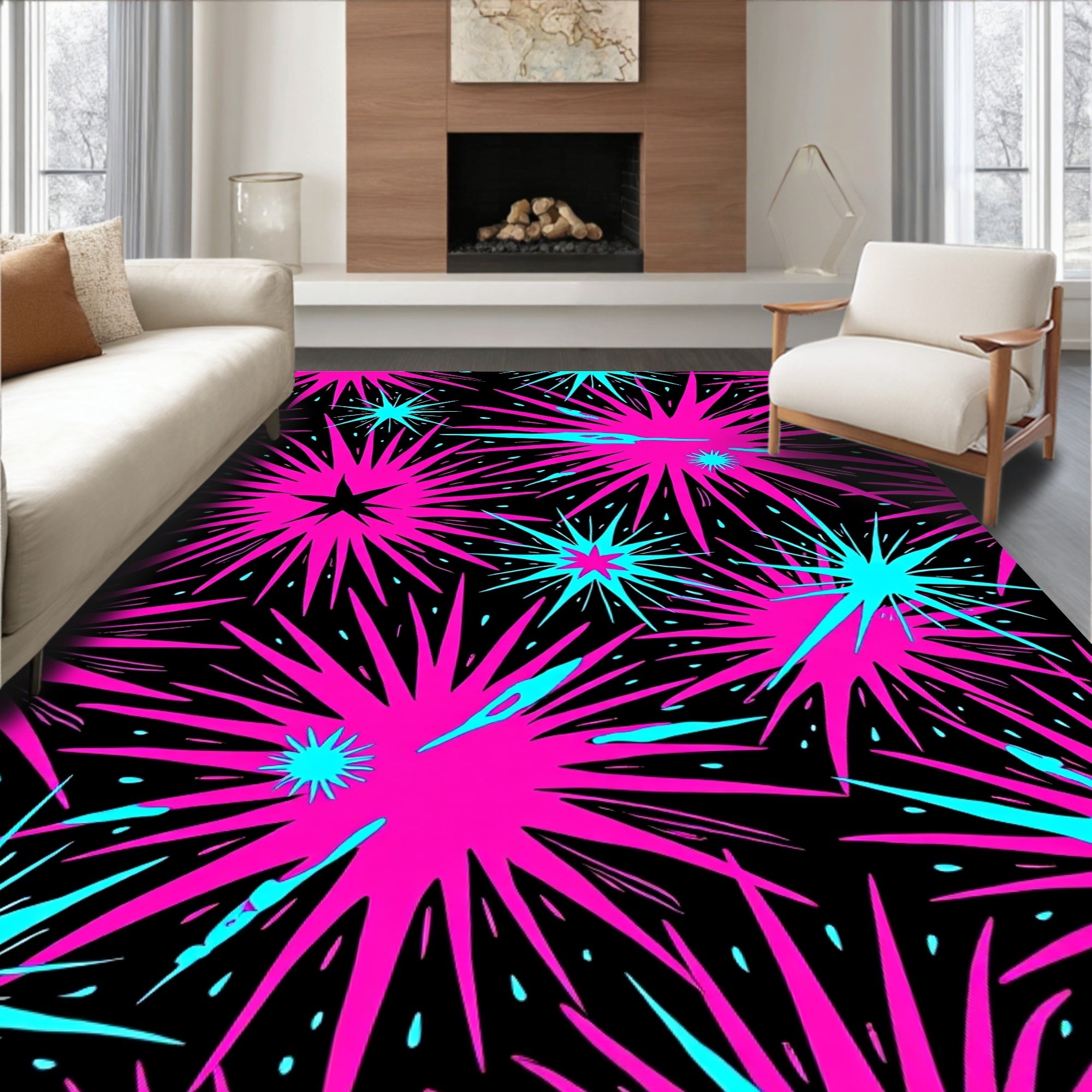 Vibrant Neon Starburst Explosion Rug