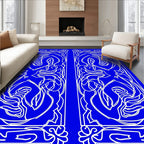 Ornate Blue White Flourish Pattern Rug