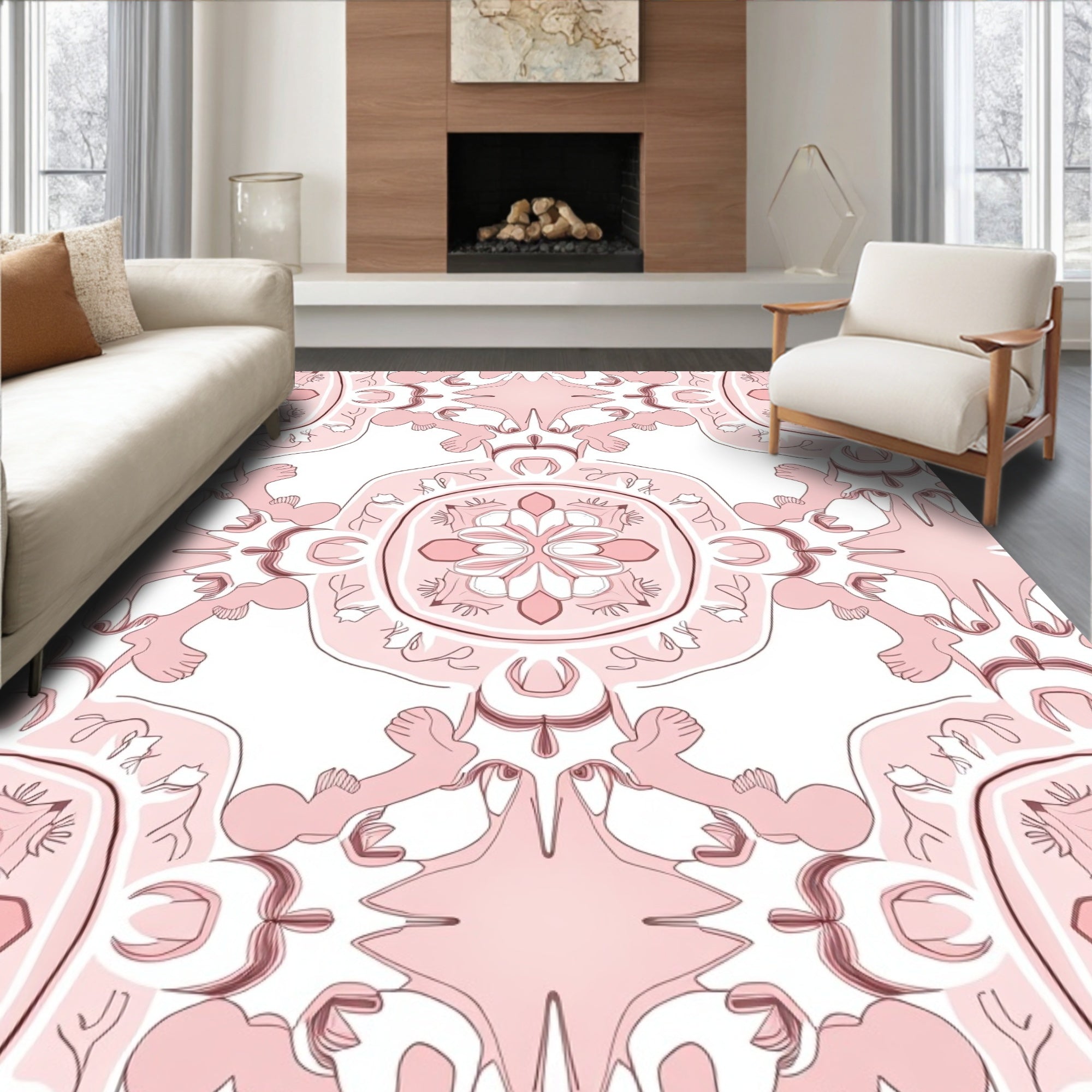 Artistic Floral Symmetry Pattern Rug