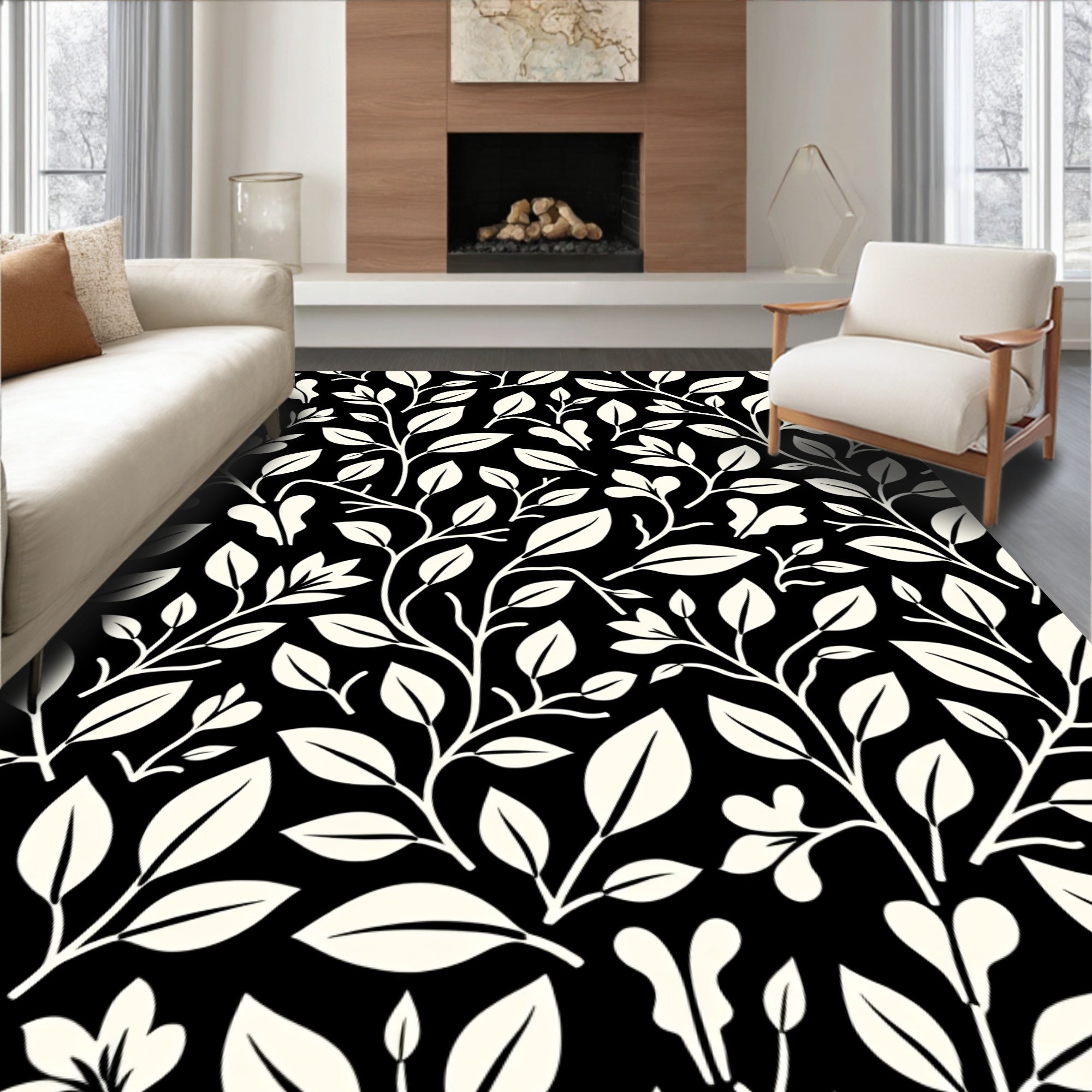 Bold Leafy Vine Pattern Design Rug