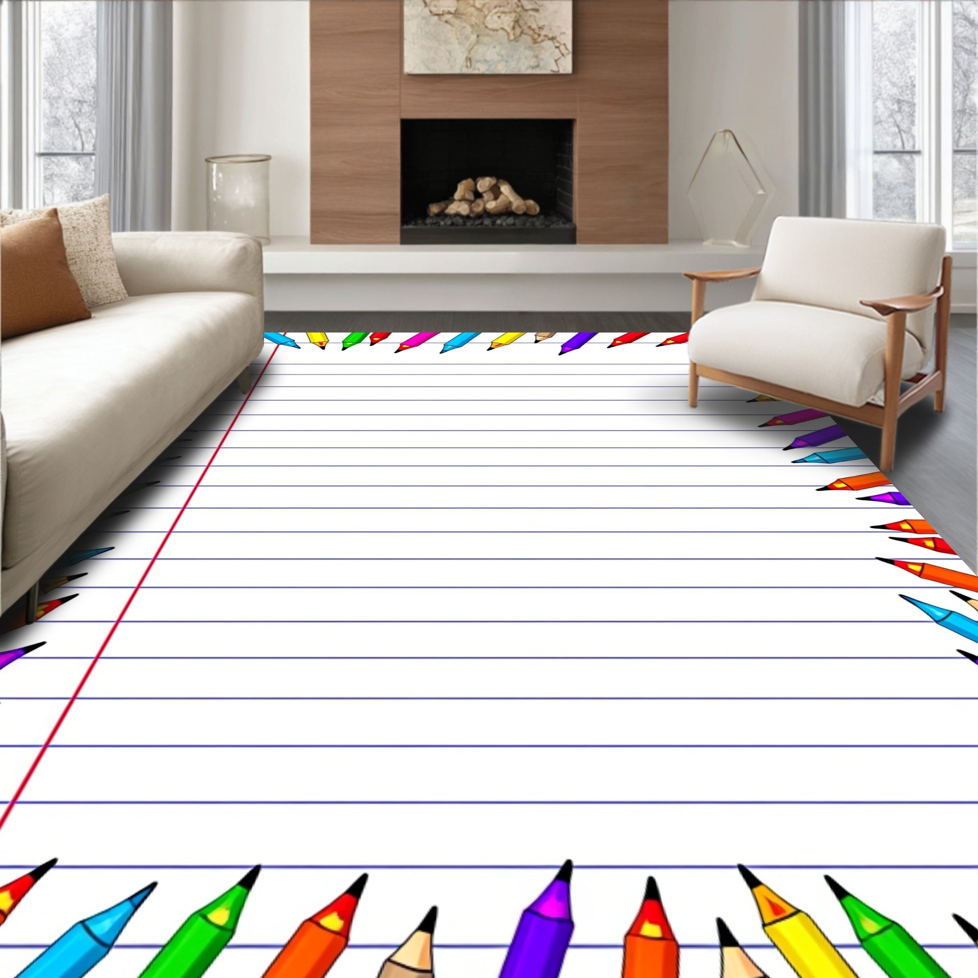 Frame of Colorful Pencils Border Rug