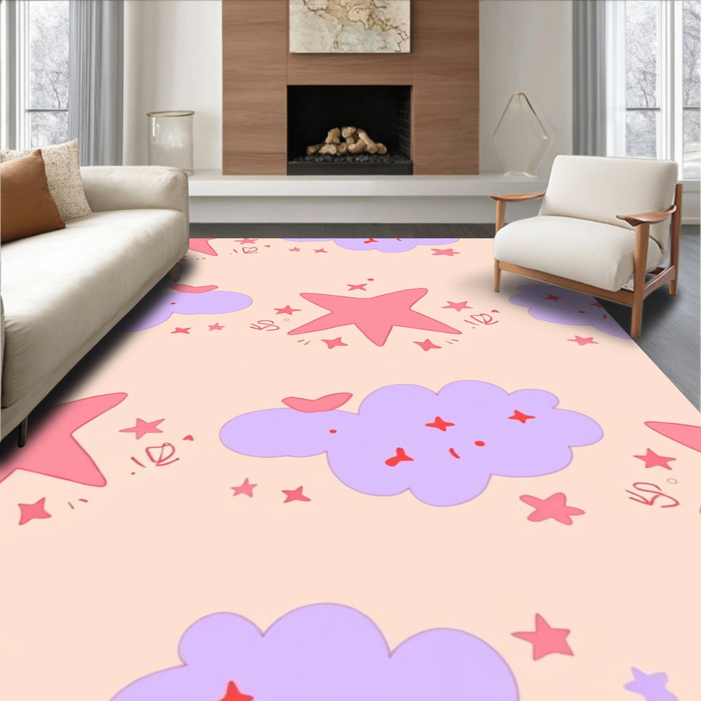 Whimsical Clouds and Star Pattern Rug