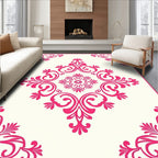 Pink Floral Damask Scrollwork Design Rug