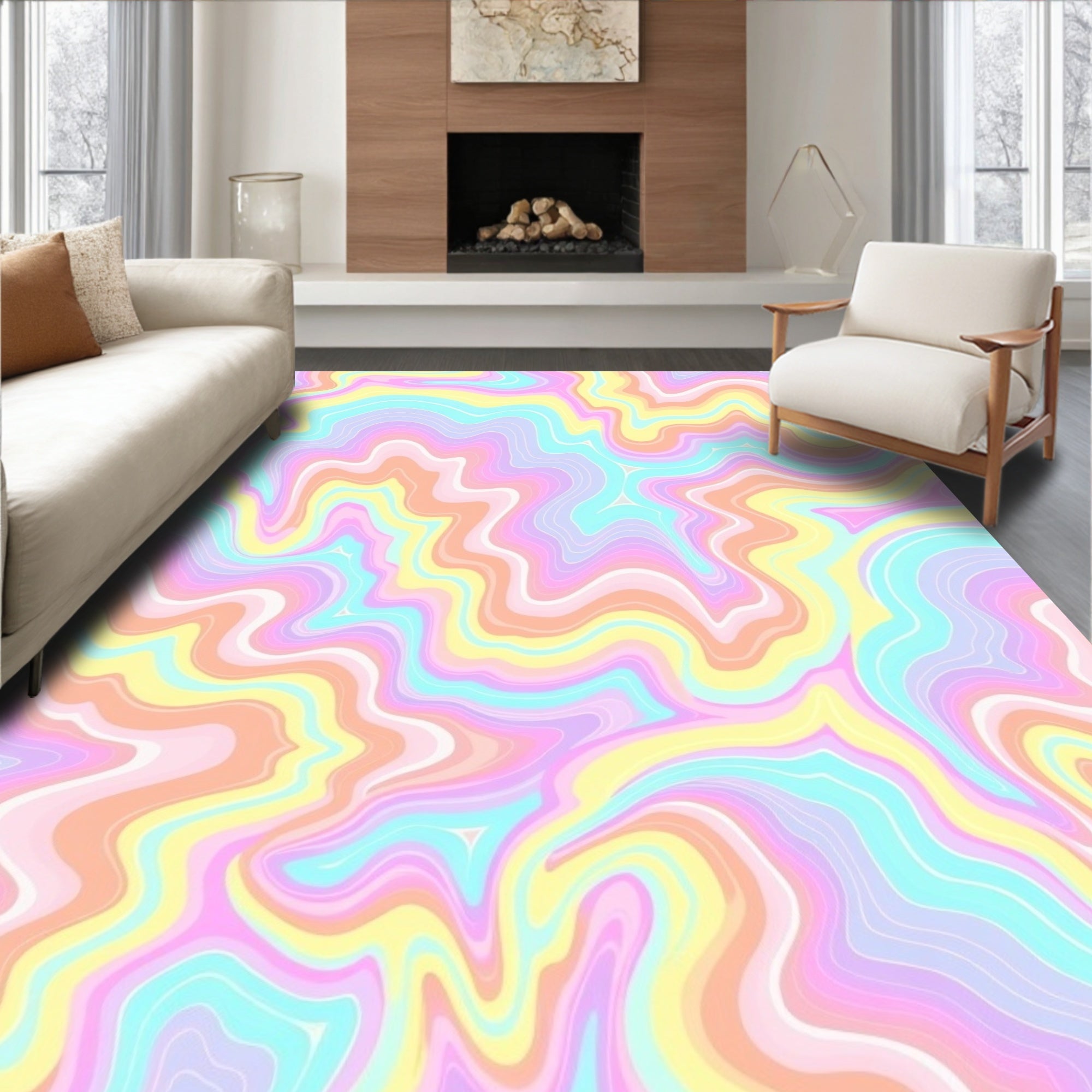 Pastel Swirl Marble Pattern Rug