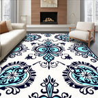 Intricate Teal Navy Floral Design Rug