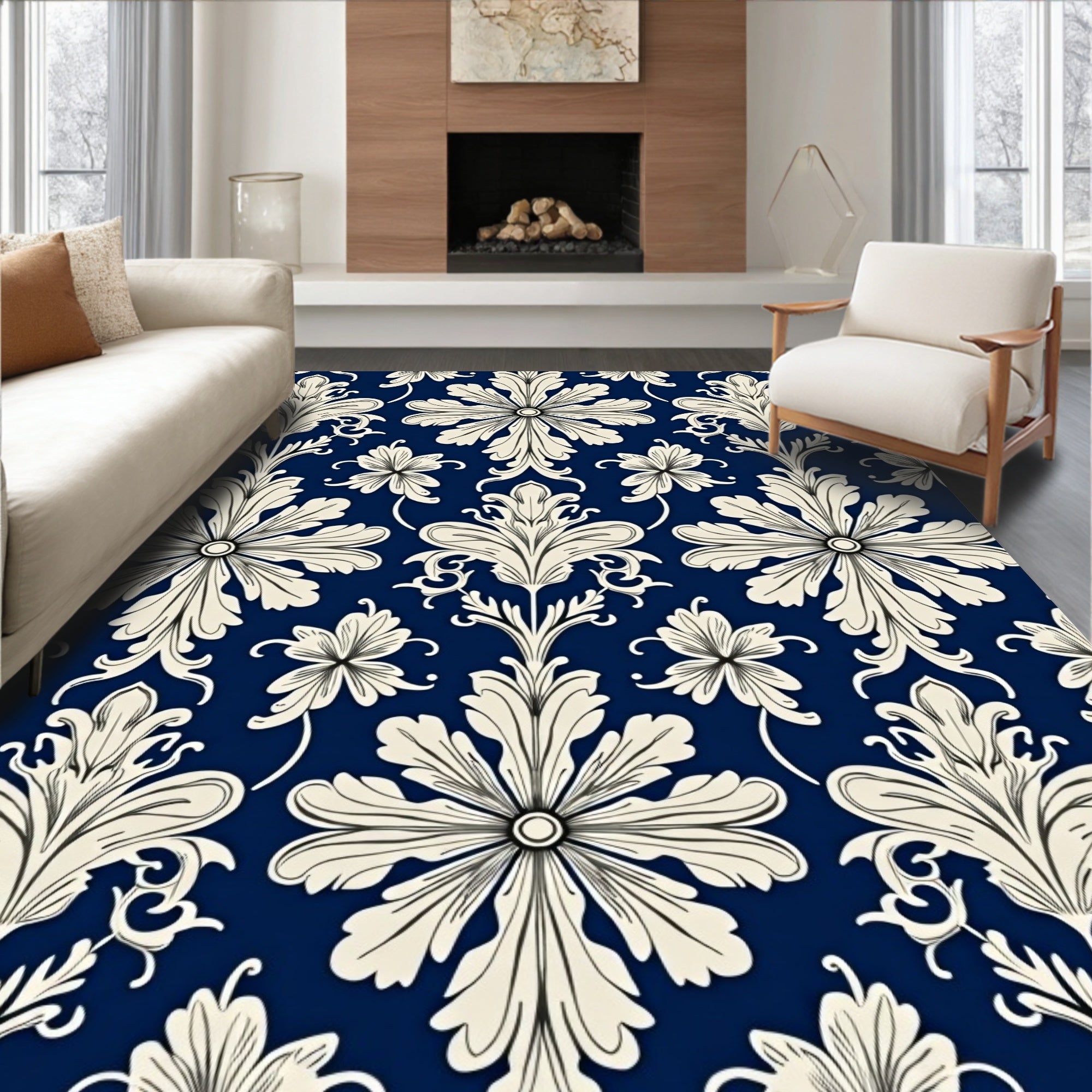 Classic Floral Damask Pattern Rug
