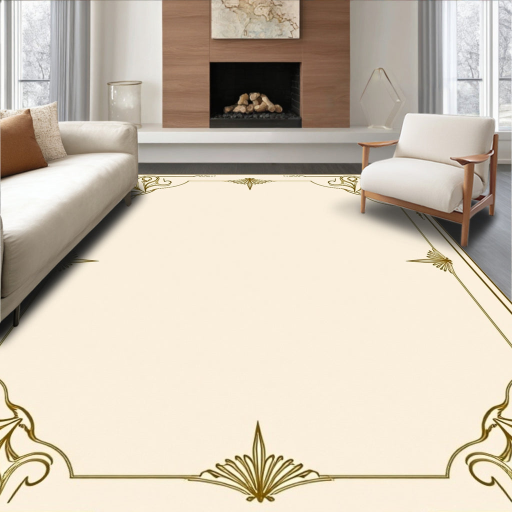 Elegant Gold Floral Corner Frame Rug