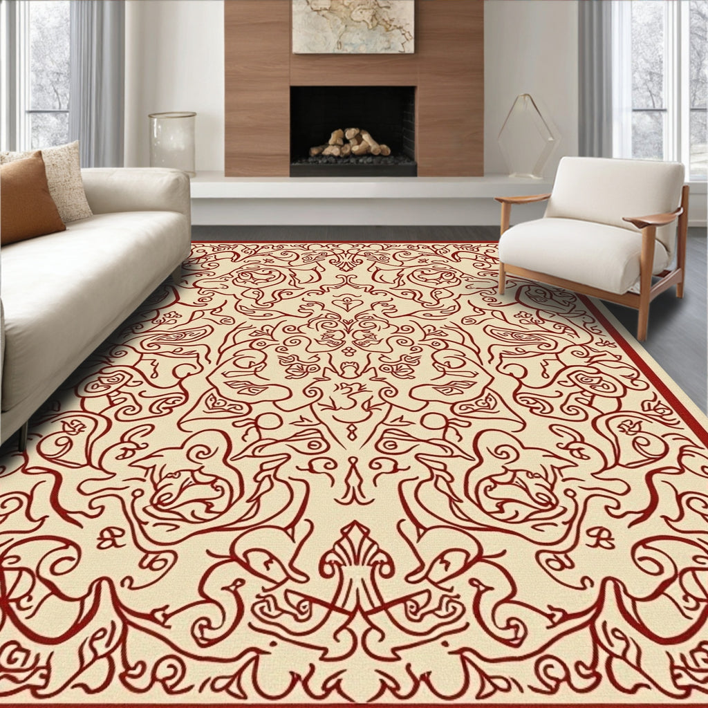 Ornate Red Vines Floral Medallion Rug