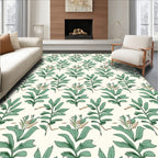 Earthy Green Leaf Pattern Rug