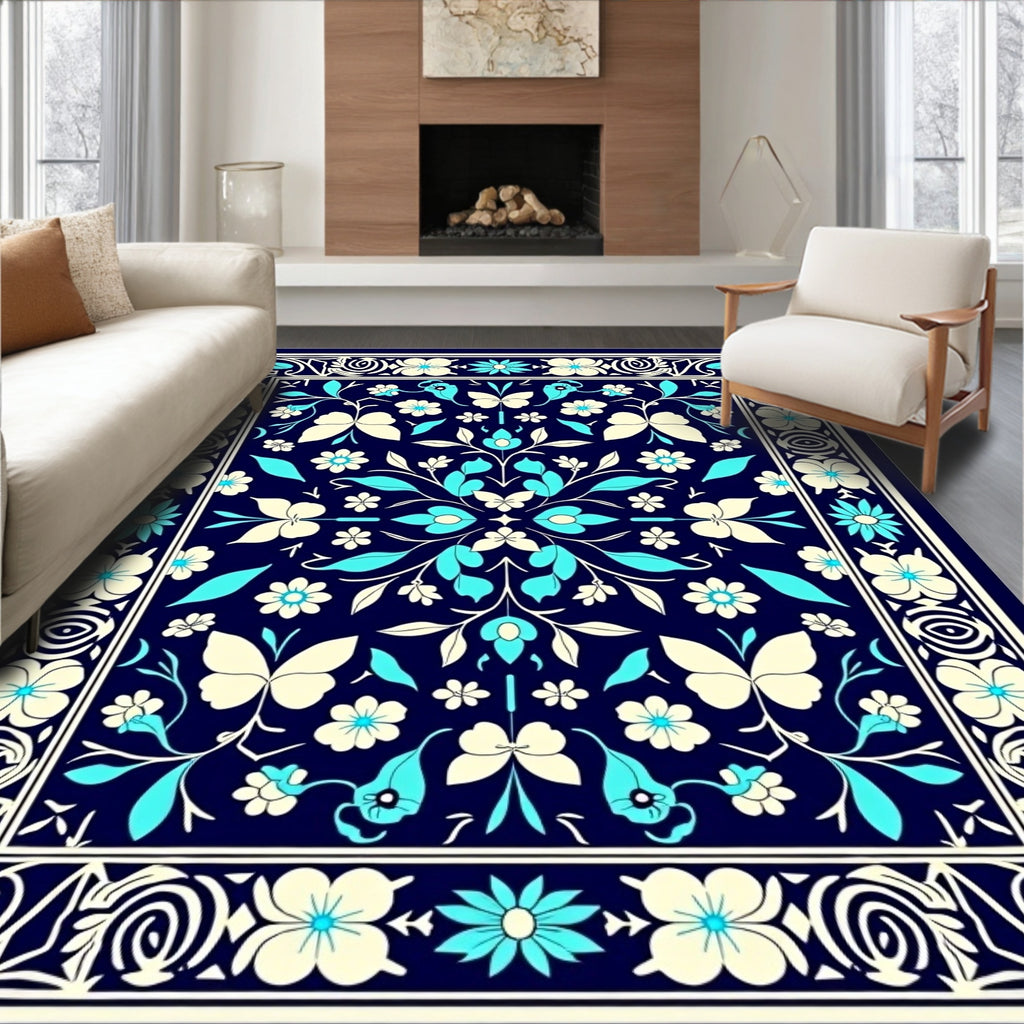 Floral Butterfly Ornate Traditional Rug