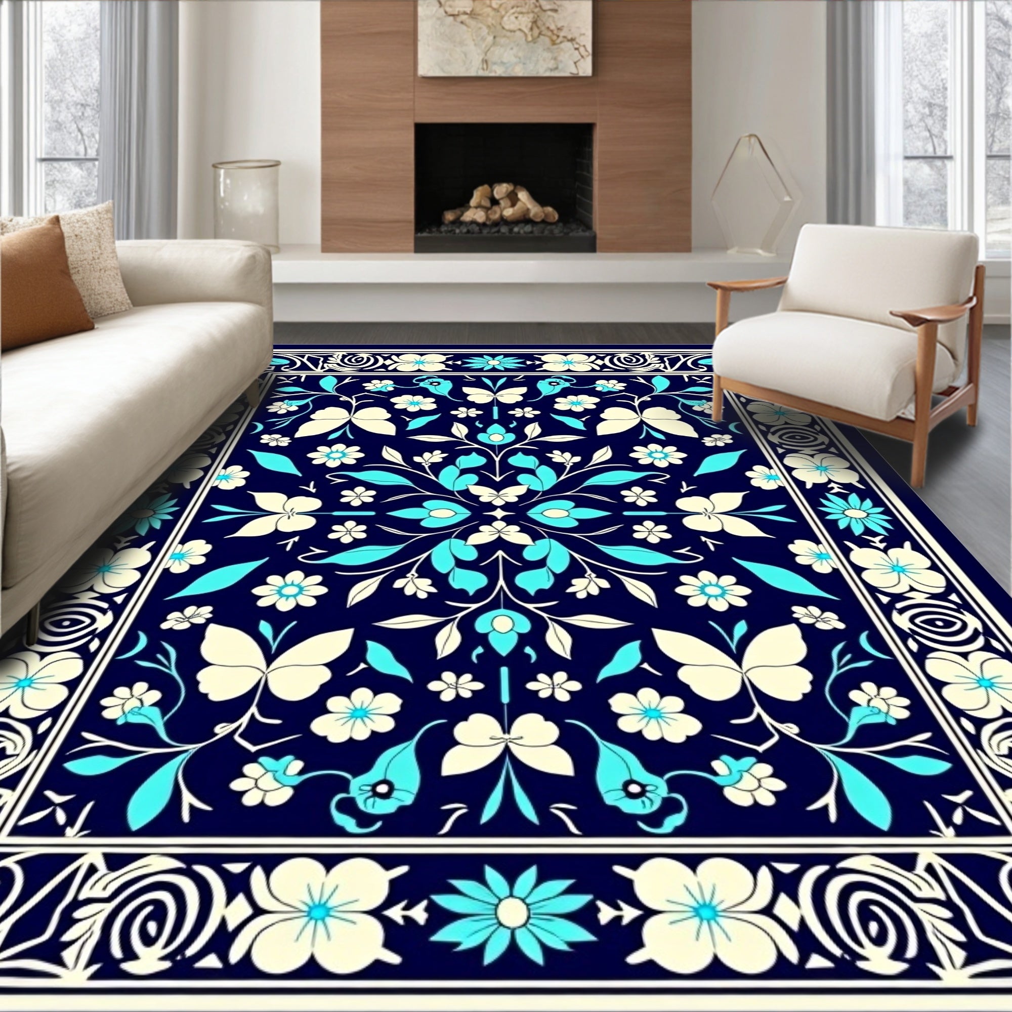 Floral Butterfly Ornate Traditional Rug
