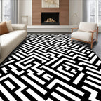 Abstract Black 2 White Maze Design Rug