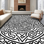 Bold Black White Abstract Pattern Rug