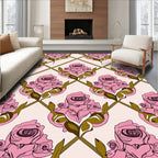 Pink Floral Lattice Art Deco Rug