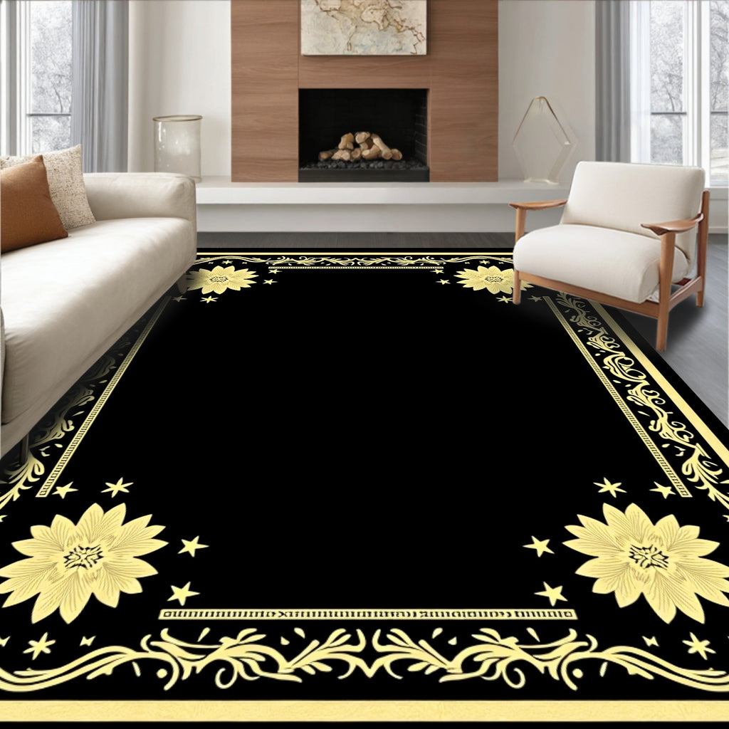 Golden Floral Starburst Medallion Border Rug