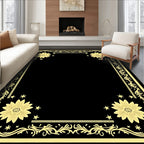 Golden Floral Starburst Medallion Border Rug