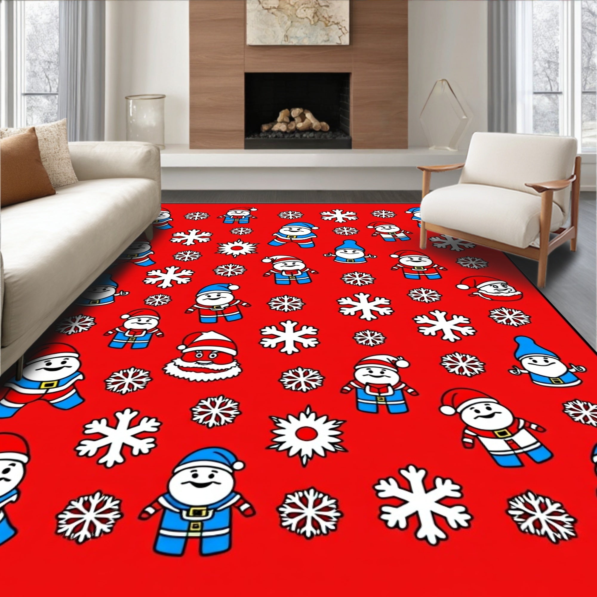 Christmas Santa Claus Snowflakes Repeat Rug