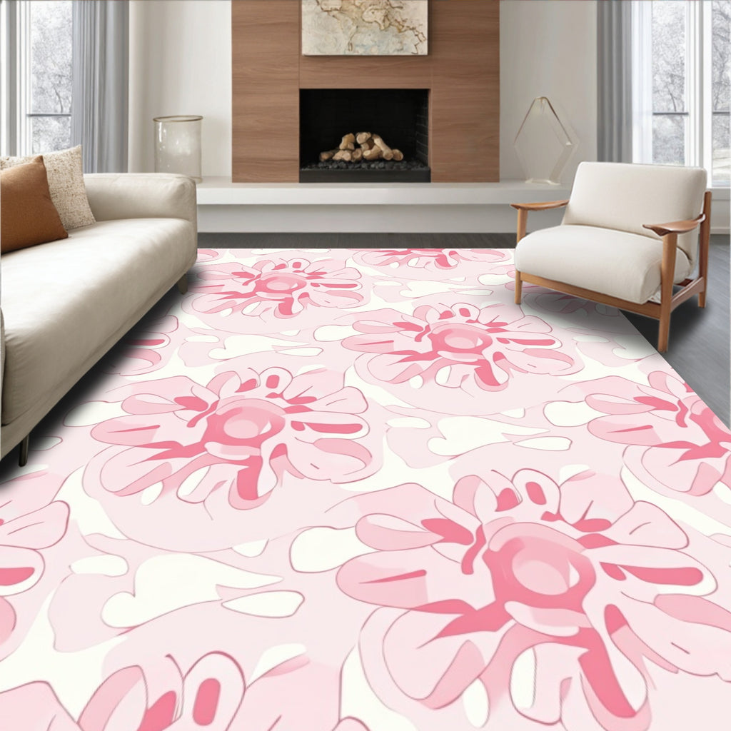 Gentle Pink Floral Abstract Pattern Rug