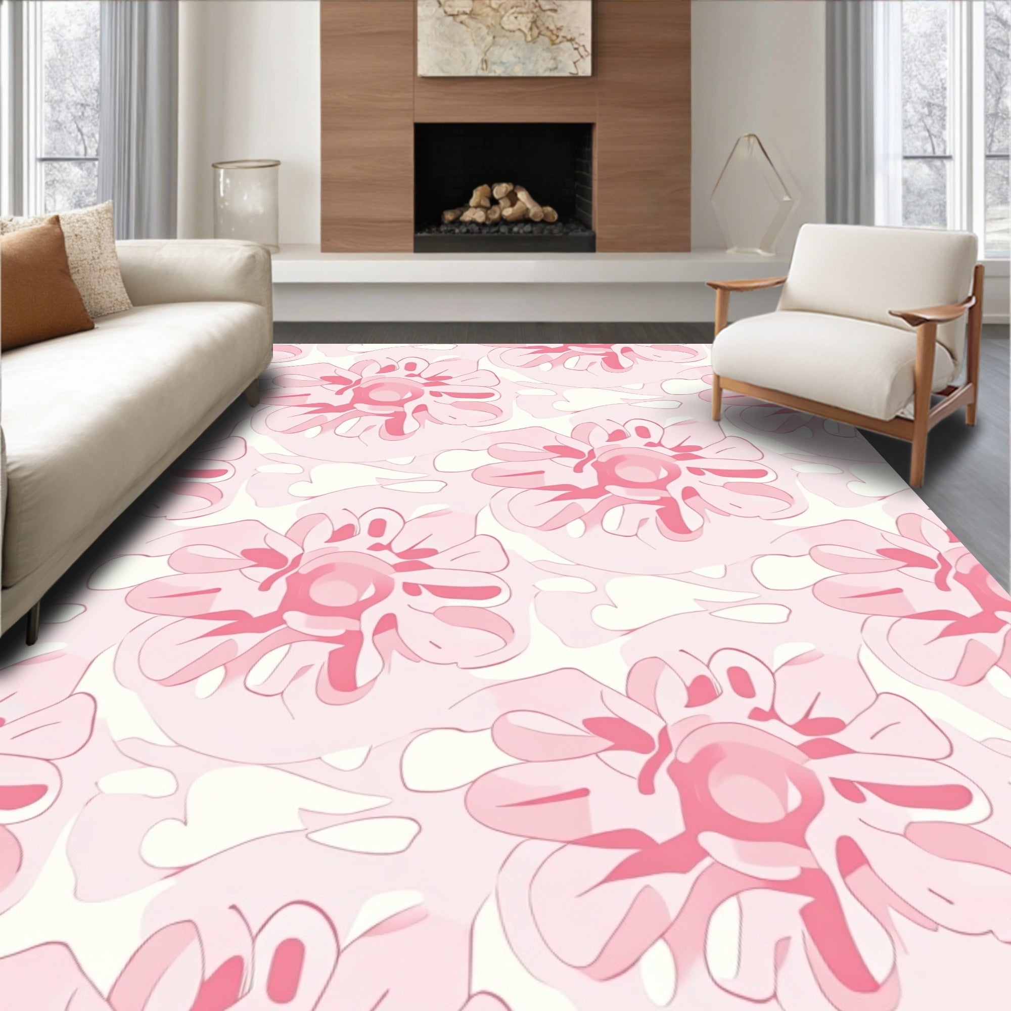 Gentle Pink Floral Abstract Pattern Rug
