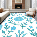 Blue Floral Branch Pattern Rug